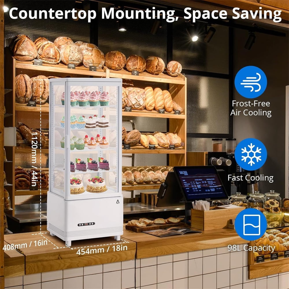Commercial Refrigerator - 3.46 cu.ft. 98L, Upright Beverage Cooler, Countertop Design with LED Light, Ideal for Home, Store, Gym, Office, and Cafe Restaurant