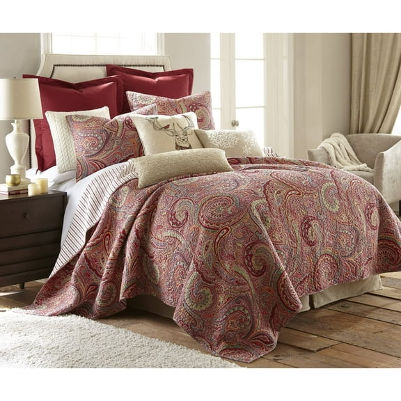 Levtex Home Spruce Red Quilt Set - King Quilt Two King Pillow Shams - Paisley Pattern in Burgundy, Red, Tan, Grey - Quilt Size (106 x 92") and Pillow Sham Size (36 x 20")- Reversible Pattern -Cotton