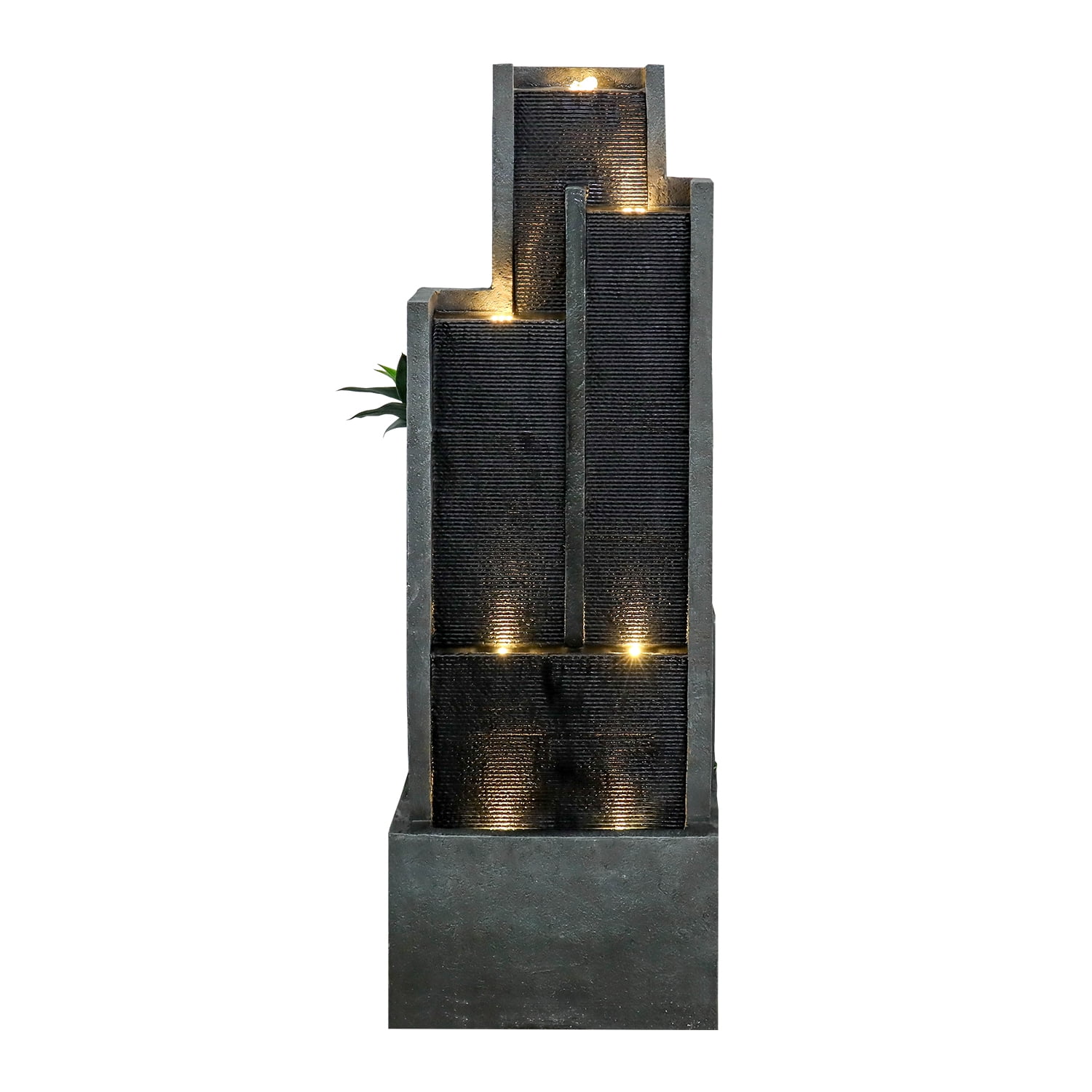 4-Tier Water Fountain with LED Lights  - 50.7" H Waterfall Fountain Indoor Outdoor Water Feature for Home, Patio, Garden