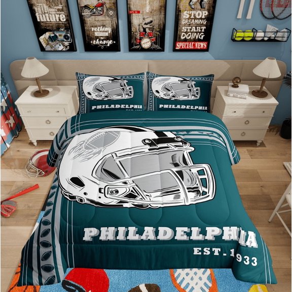 Erosebridal Teens Ball Sport Comforter Sets Twin Size, Retro Rugby Comforters & Duvets, American Football Decor, Reversible 2pcs