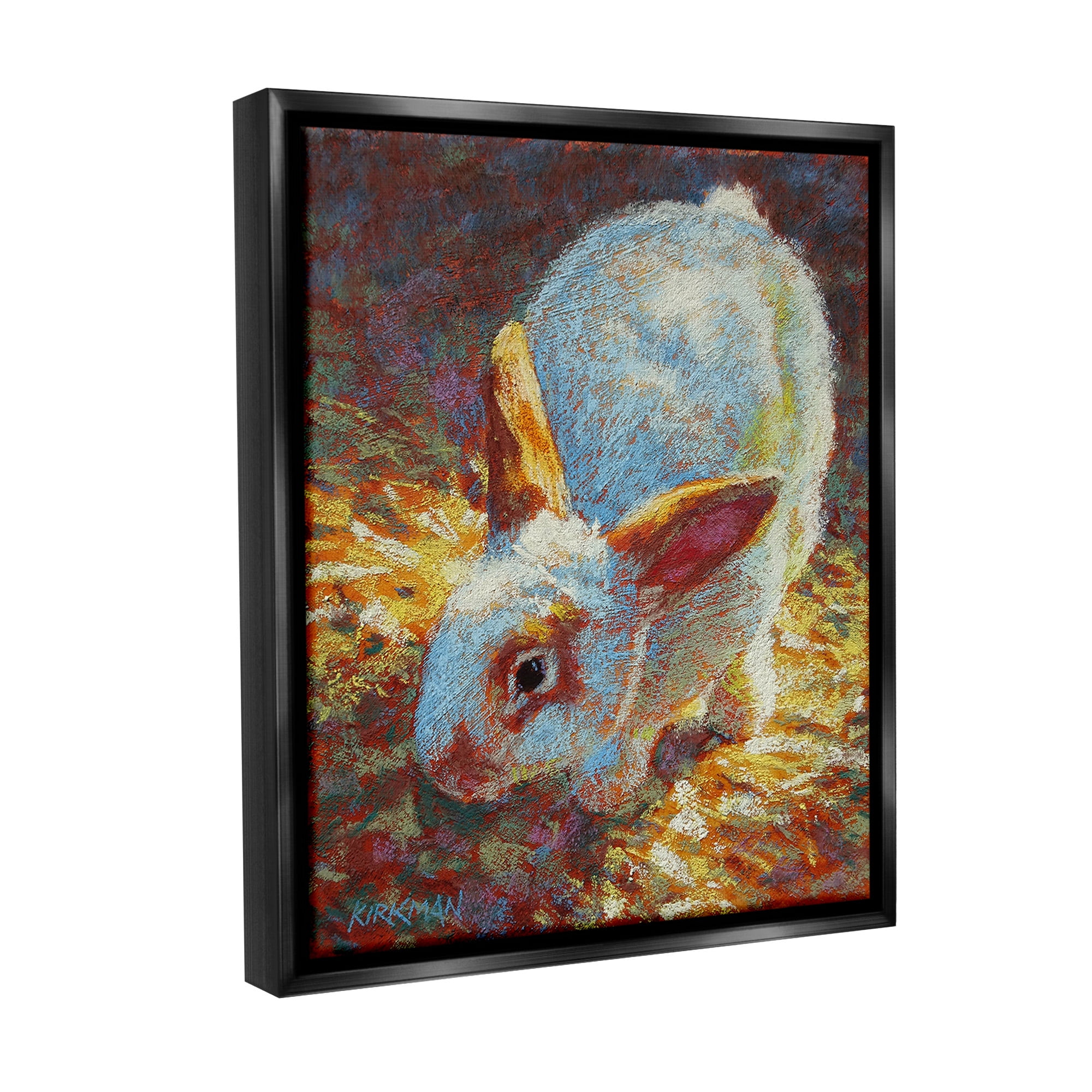 Stupell Industries Rabbit Pointillism Portrait Animals & Insects Painting Black Floater Framed Canvas Art Print Wall Art, 25 x 31