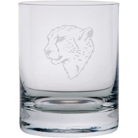 

Cheetah Face Zoo Animal Themed Etched 10.25oz Crystal Rocks Whisky Glass