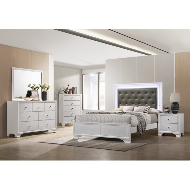 Transitional Style Frost Finish 5pc Queen Size Bedroom Set Bed Dresser