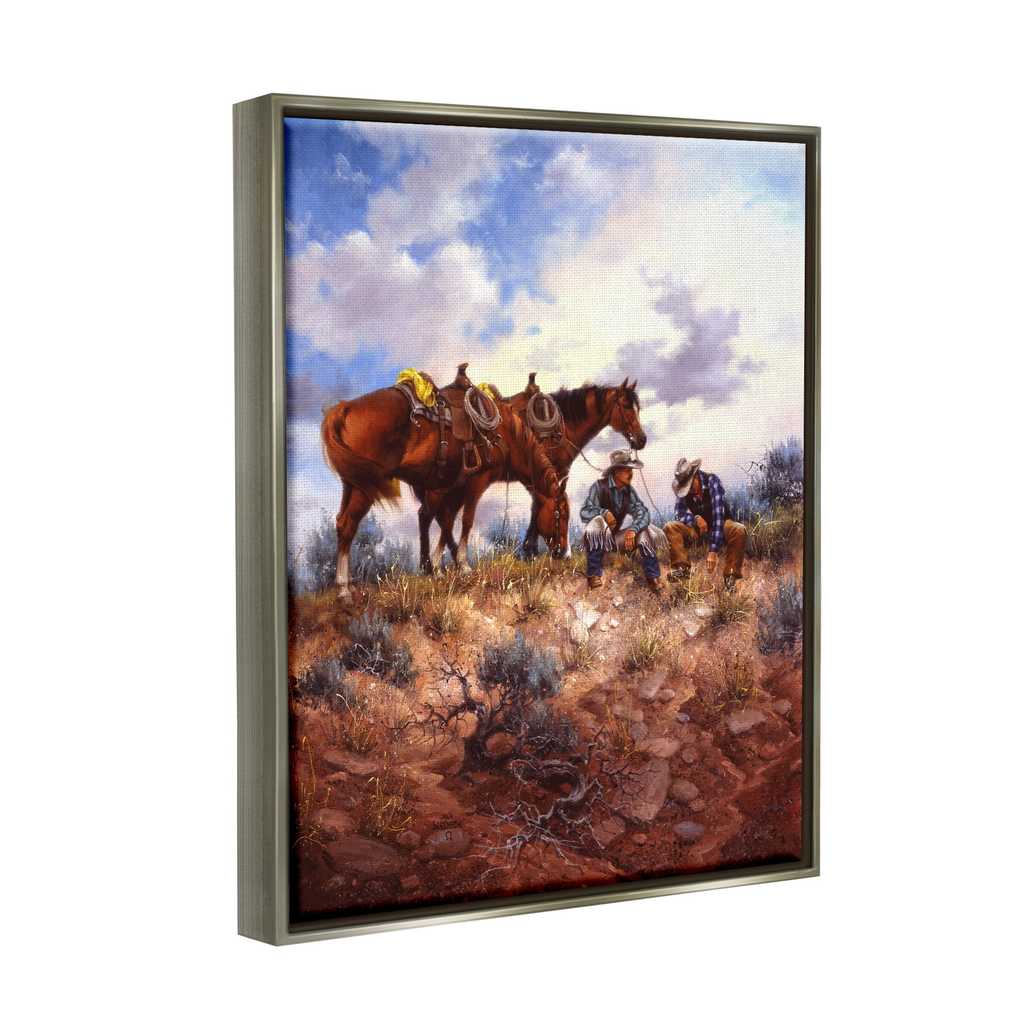 Stupell Industries Cowboys & Horses Landscape Animals & Insects Painting Gray Floater Framed Art Print Wall Art, 17 x 21