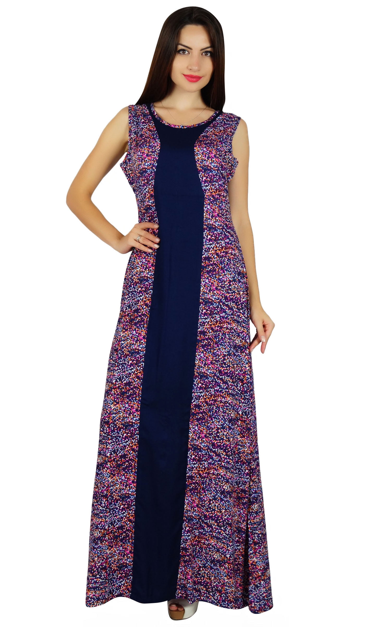 Bimba Women Long Dress Rayón Black Máximo Gown Bohemian