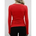 thumbnail image 4 of Womens Ribbed Long Sleeve Crewneck Casual Slim Basic Shirts Fitted Knit Tops Red M, 4 of 6