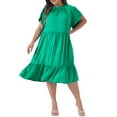 thumbnail image 1 of Vestido midi A-line de mujer plus size con cuello redondo, lazo en la espalda, mangas cortas tipo pétalo y dobladillo con volantes 4X verde, 1 of 6