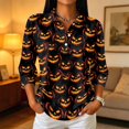 thumbnail image 2 of Garbnen Halloween Polo Shirt Women Funny Ghost Pumpkin cat Womens Golf Shirts Fall Winter 3/4 Length Sleeve Women's Pullover Yellow S, 2 of 4