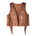 thumbnail image 3 of GiLiling Womens Fringe Vest Hippie Costume Sleeveless Cowgirl Western Suede Tassel Leather Outerwear Cardigan Streetwear (Coffee, 15-16 Years), 3 of 8