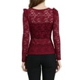 thumbnail image 3 of INSPIRE CHIC Valentine's Day Women's Tops Puff Long Sleeve Semi Sheer Floral Lace Blouses XL Dark Red, 3 of 7