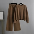 thumbnail image 2 of Sweater Sets for Women Cable Knit Sweater 2 Piece Outfits Long Sleeve Crewneck Sweaters Wide Leg Trousers Fall Winter Clothes Coffee One Size, 2 of 7