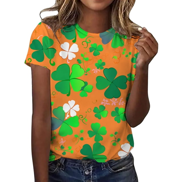TSADFHJI T-Shirt à Manches Longues pour Femmes Grande Taille Imprimé de Noël Manches Courtes Décontracté Col Rond S Orange