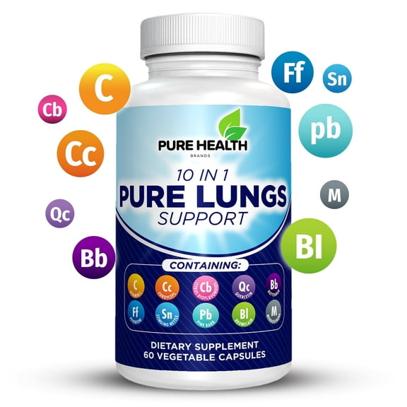 Pure Lungs Support – 10-in-1 Lung Cleanse & Detox Supplement for Smokers & Respiratory Health – with Quercetin, NAC, Cordyceps, Pine Bark, Vitamin C & Butterbur – 60 Capsules