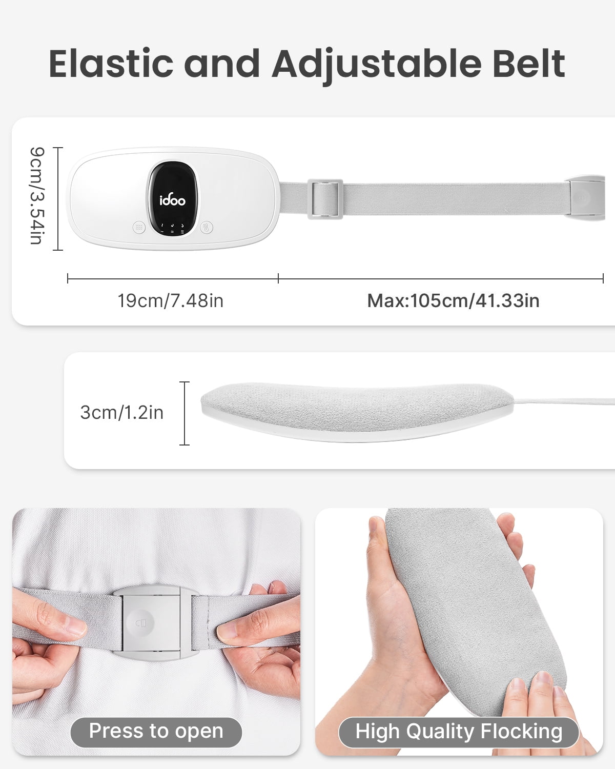iDOO Cordless Heating Pad for Period Cramps, 3 Heat Setting, 3 Massage Modes,Birthday Mothers Day Gifts for Girlfriend Mom Wife Women, FSA HSA Eligible, White