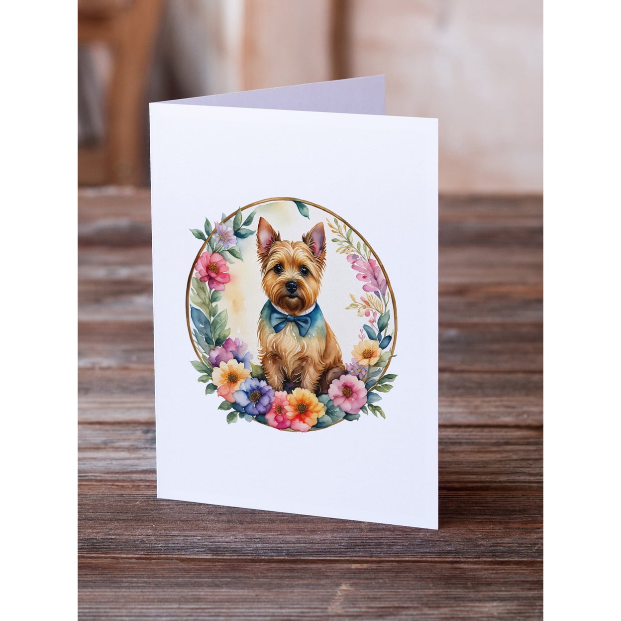 Norwich Terrier and Flowers Greeting Cards and Envelopes Pack of 8 7 in x 5 in