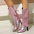thumbnail image 2 of Pink Mid Calf Boots Women Pointed Toe With Side Zipper Stiletto Heel For Casual Winter Outfits, 2 of 6