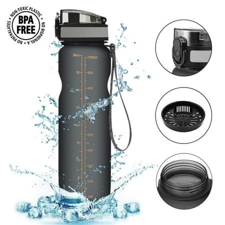 Kang Zhi Yuan Best Sports Water Bottle - 34oz Large - Fast Flow, Flip Top Leak Proof Lid w/One Click Open - Non-Toxic BPA Free & Eco-Friendly Tritan Co-Polyester Plastic