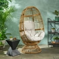 thumbnail image 2 of GDF Studio Reeve Outdoor Wicker Swivel Egg Chair with Cushion, Light Brown and Beige, 2 of 8