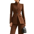 thumbnail image 2 of Women Blazer Pants Suit 2 Piece Outfits Casual Long Sleeve Blazer Set for Work Business Brown S, 2 of 9
