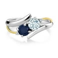 thumbnail image 2 of Gem Stone King 1.12 Cttw Sky Blue Aquamarine and Blue Sapphire Ring for Women | 925 Silver and 10K Yellow Gold | Gemstone Birthstone | Round 5MM | Available in Size 5, 6, 7, 8, 9 | Size 9, 2 of 5