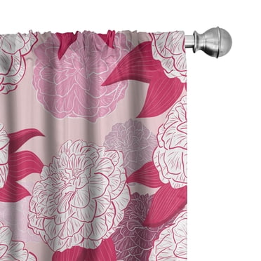 Ambesonne Floral Curtains, Camellia Flowers Retro Art, Pair of 28"x63", Dark Pink White and Blush