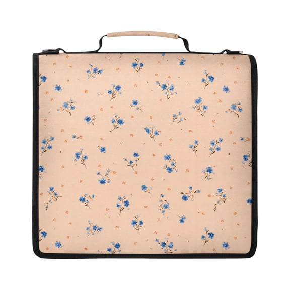 Zipper Binder with Shoulder Strap 2 inch 3 Ring Waterproof File Folder Organizer Bag 500 Sheet Small Blue and Orange Flowers