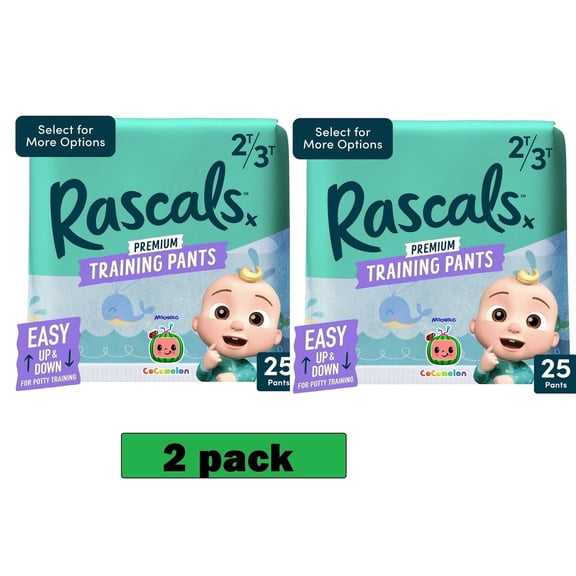 (2 pack)Rascals Premium CoComelon Absorbent Potty Training Pants 2T-3T, 25 Count (Select for More Options) Unisex