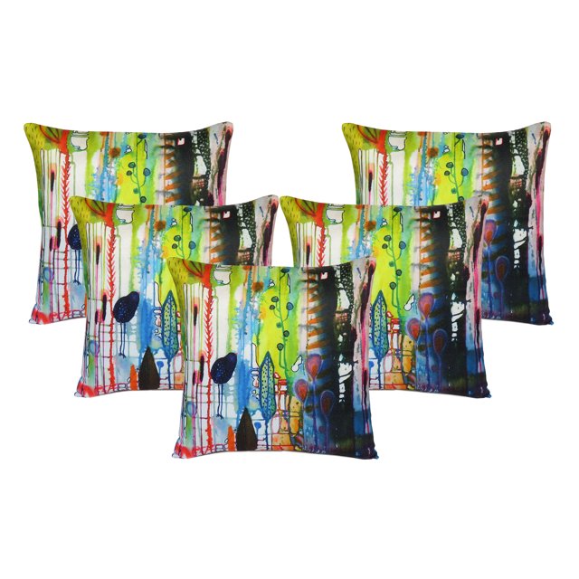 Oussum Housses de Coussin Décoratives en Coton Impression Numérique Fermeture Éclair Ensemble de 5