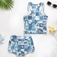 thumbnail image 6 of COEQINE Girls Tankini Swimsuit 2 Piece for Kids Ages 6-7 with Removable Pads Printed Bathing Suits for Little Kid Soft Crewneck Tank Top and Swim Shorts, Vintage Ocean Life Patchwork, 6 of 8