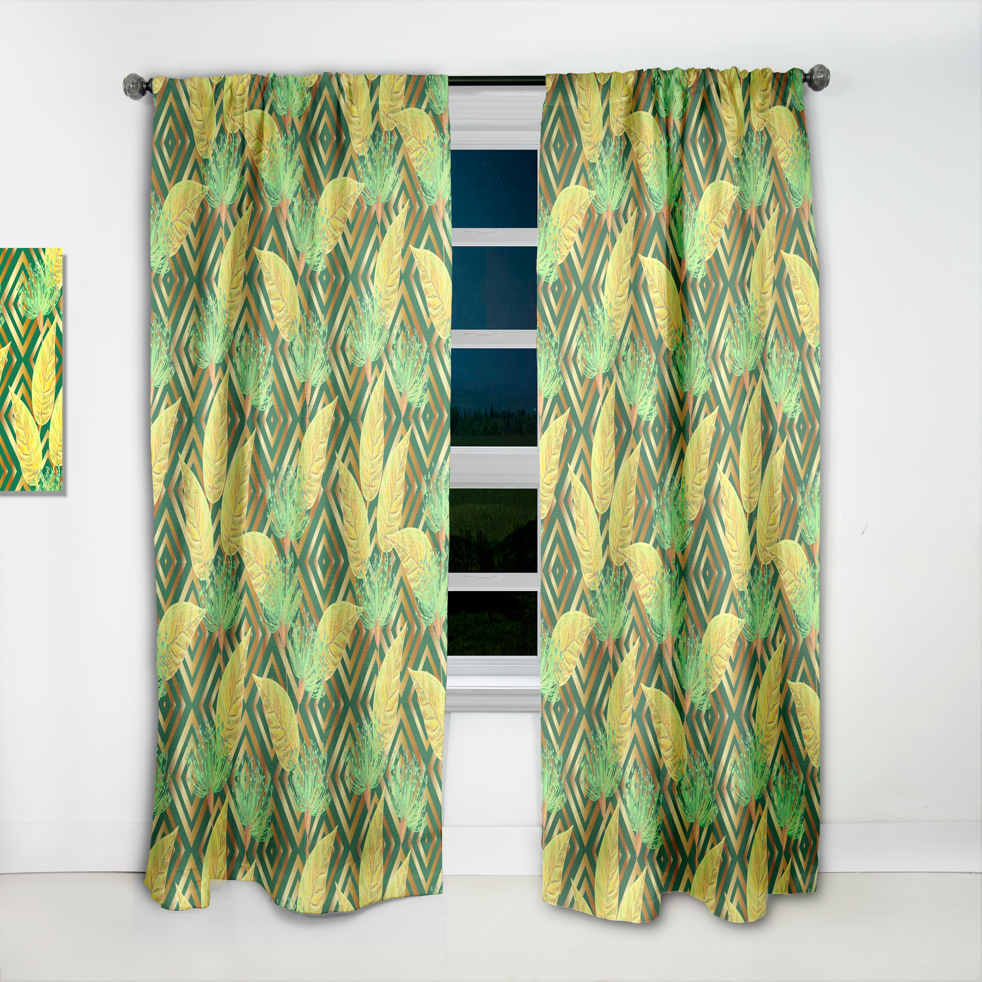 Designart 'Gold Luxury Tropical Pattern II' Mid-Century Modern Curtain Panel