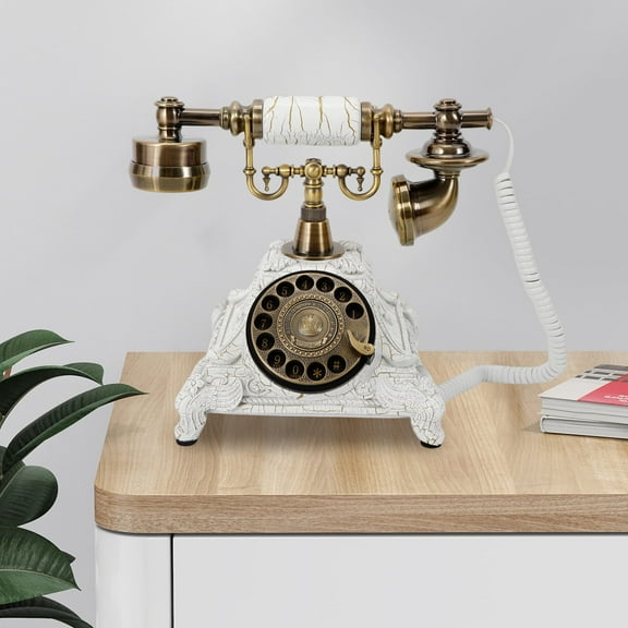 White Antique Luxury Rotary Telephone, Dial Handset Corded Desk Home Office Vintage Decorative Telephone White