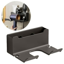 Hair Dryer Holder Wall Mounted, Self-Adhesive Blow Dryer Holder with 3 Storage Compartments, Plastic Hair Tool Organizer for Cabinet Bathroom, Grey, 6.5x2.75x4.92"