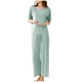 thumbnail image 6 of Endives Women's Pajama Sets 2 Piece Outfits Summer Casual Loose Short Sleeve Pullover Tops Wide Leg Pants Sets Tracksuit Sleepwear, 6 of 6
