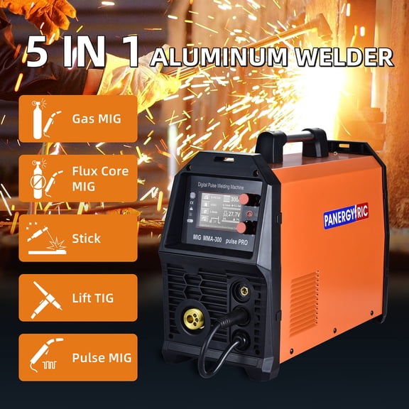 Aluminum MIG Welder with Dipulse 300A 110V/220V Dual Voltage 5 in 1 Multifunctional Welding Machine Gas/Gasless Flux MIG/Pulse MIG/Lift TIG/Stick with LCD Digital Display