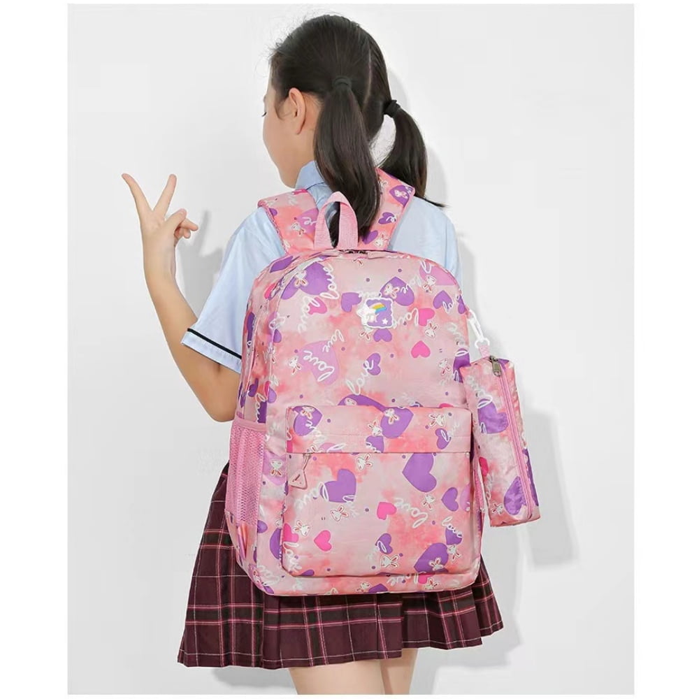 Tyethy Girls School Backpack with Lunch Bag, Cute School bag Middle Bookbag, Lightweight Primary Students Bag, Daily Use, Pink