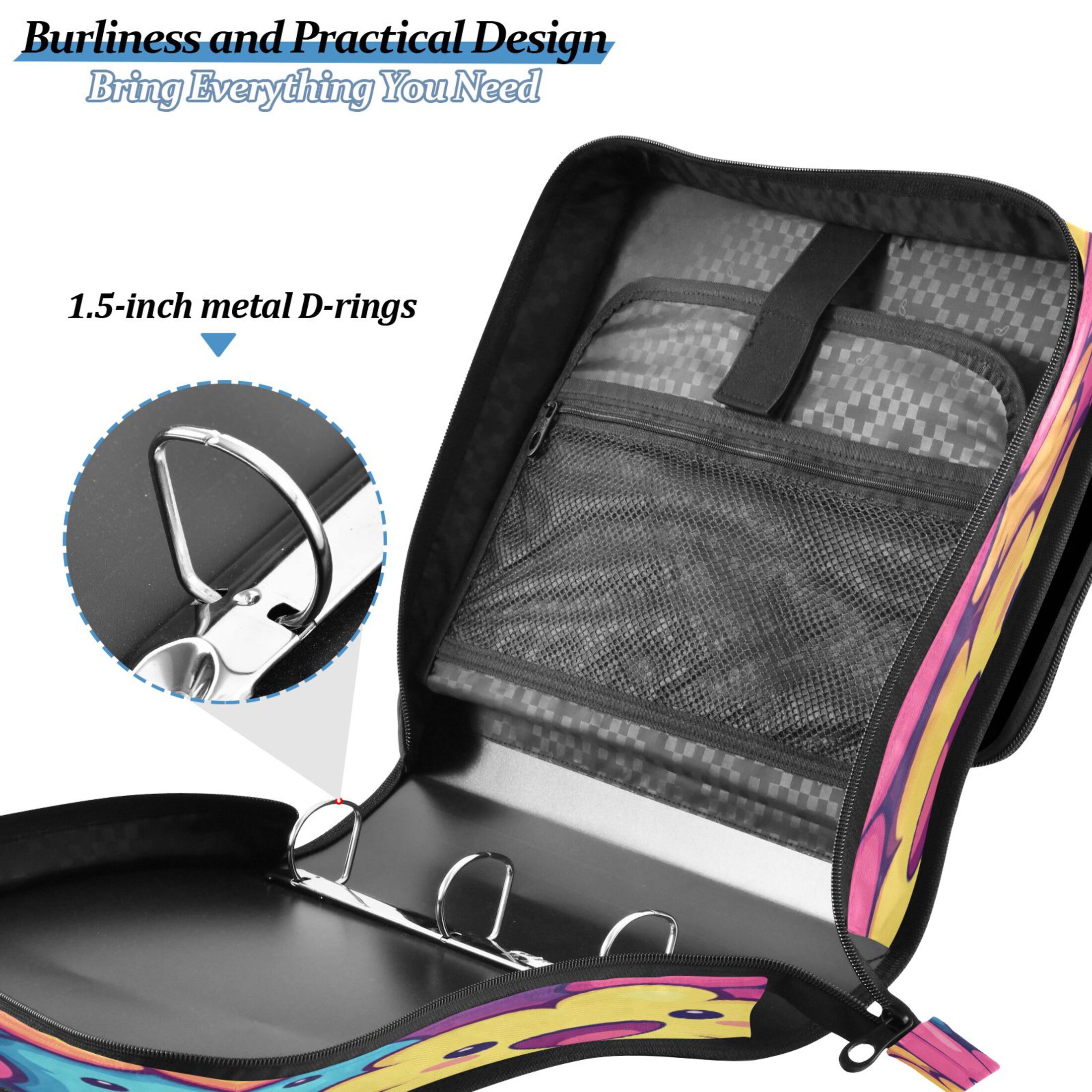 YAZAOO Zipper Binder trapper keeper Documents Organized Design Vibrant Tulip Symphony Printed