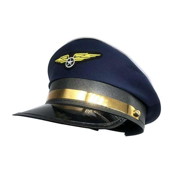 fenteer Airline Big Cornice Hat Cosplay Uniform Hat Halloween for Men Women Airplane Hat navy blue