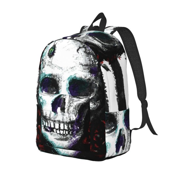 Disketp Watercolor Skull print Canvas Backpack Lightweight Travel Daypack Student Rucksack Laptop Backpack-Small