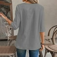 thumbnail image 6 of Juniors T-Shirts Linen Shirts Solid Color 3/4 Sleeve Tops Summer Casual Loose Round Neck Work Blouses Ladies Basic Tunic Tops T Shirts for Women, 6 of 6