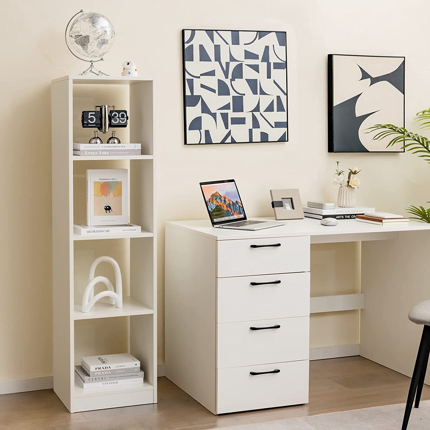 NEWto 4 Cube Vertical Bookcase, 56” Tall Narrow Freestanding Bookshelf with Anti-toppling Fittings, 5-Tier Cube Storage Organizer Display Shelf for Living Room, Study or Bedroom (1, White)