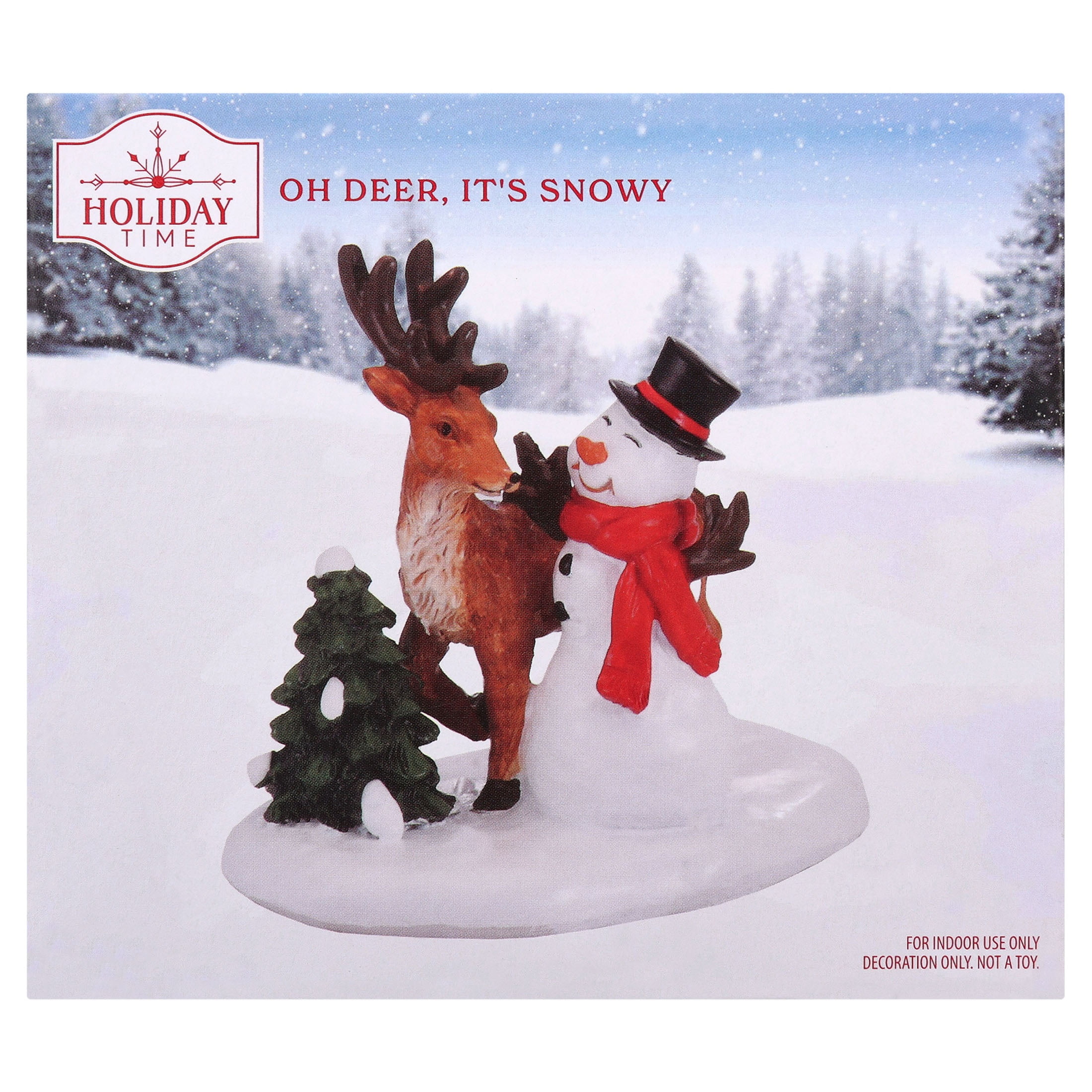 Oh Deer, It's Snowy Christmas Village Decorative Figurine, Multicolor, 4", by Holiday Time