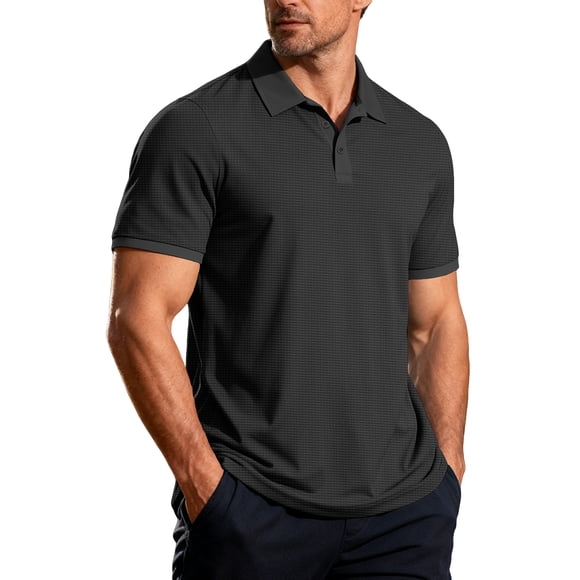 Nokdvo Chemises de Golf pour Hommes en Sherpa à Col à Revers, Boutonnées, Couleur Unie, Chandails à Enfiler, Printemps Été, Décontracté, Manches Courtes, Polo Ample, Noir 3TG
