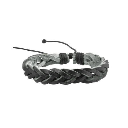 Zodaca Genuine Leather Handmade Bracelet Braided Wristband Mens Ladies Womens Unisex One Size Adjustable Black (Gift Idea)