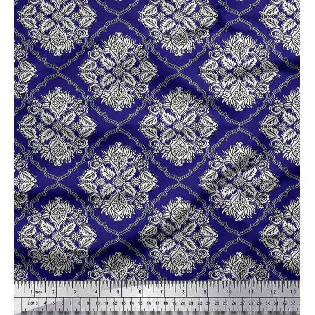 Soimoi Poly Georgette Fabric Damask,Leaves & Floral Block Fabric Prints by Yard 42 Inch Wide