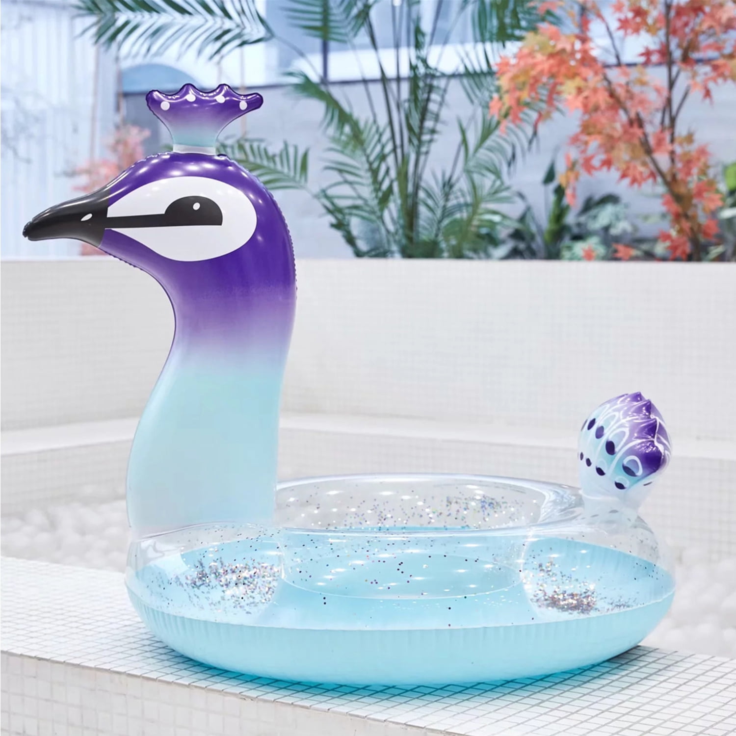 Victoria 48" &nbsp;Peacock Pool Float Glitter Inflatable Swim Ring -- Fun Beach and Water Toy Lounge for Kids and Adults
