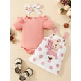 thumbnail image 2 of Suealasg 3pcs Infant Newborn Girl Spring Skirt Sets 3M 6M 9M 12M 18M Baby Girls Birthday Party Clothes Long Sleeve Romper +Bear Print Suspender Skirt +Headband, 2 of 9