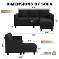 thumbnail image 5 of Sobaniilo Convertible Sectional Sofa Couch, Modern Linen Fabric L-Shaped 3-Seat Sofa Sectional with Reversible Chaise for Small Space (Black), 5 of 9