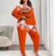 thumbnail image 1 of Conjunto de pantalones y blusa de poliéster para mujer, de manga larga, con estampado de moda, informal, para estar en casa, talla grande, 1 of 4