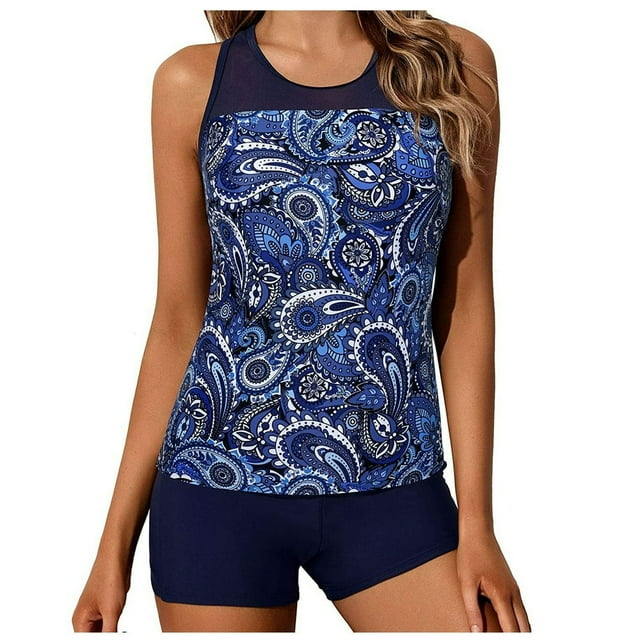 Women Tankini Swimsuit Tummy Control Top With Shorts Two Piece Bathing Suit