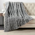 thumbnail image 3 of Home Soft Things Stretchy Solid Color Faux Fur Throw Blanket with Micromink Back, Luxury Soft Cozy Plush Fluffy Fuzzy Reversible Thick Warm Throw Blanket, 60x70 inches, Grey, 3 of 9